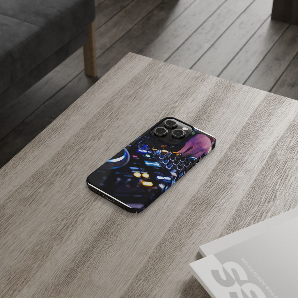 DJ Mixer Slim Phone Case — Neon Club Turntable Design