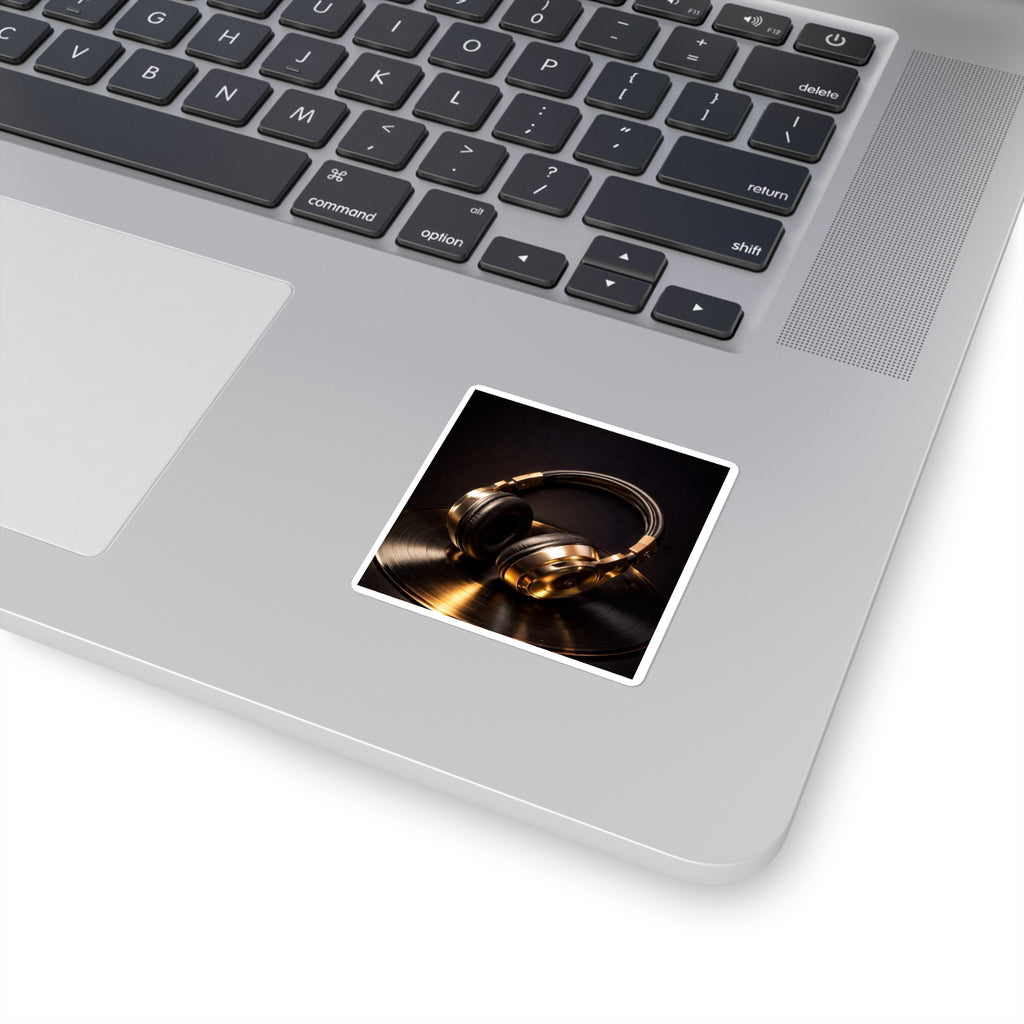 Gold Headphones Sticker - Luxury Vinyl Music Aesthetic