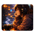 Cozy Rainy Night Anime Mouse Pad — Girl with Headphones & Coffee Desk Mat product image 1