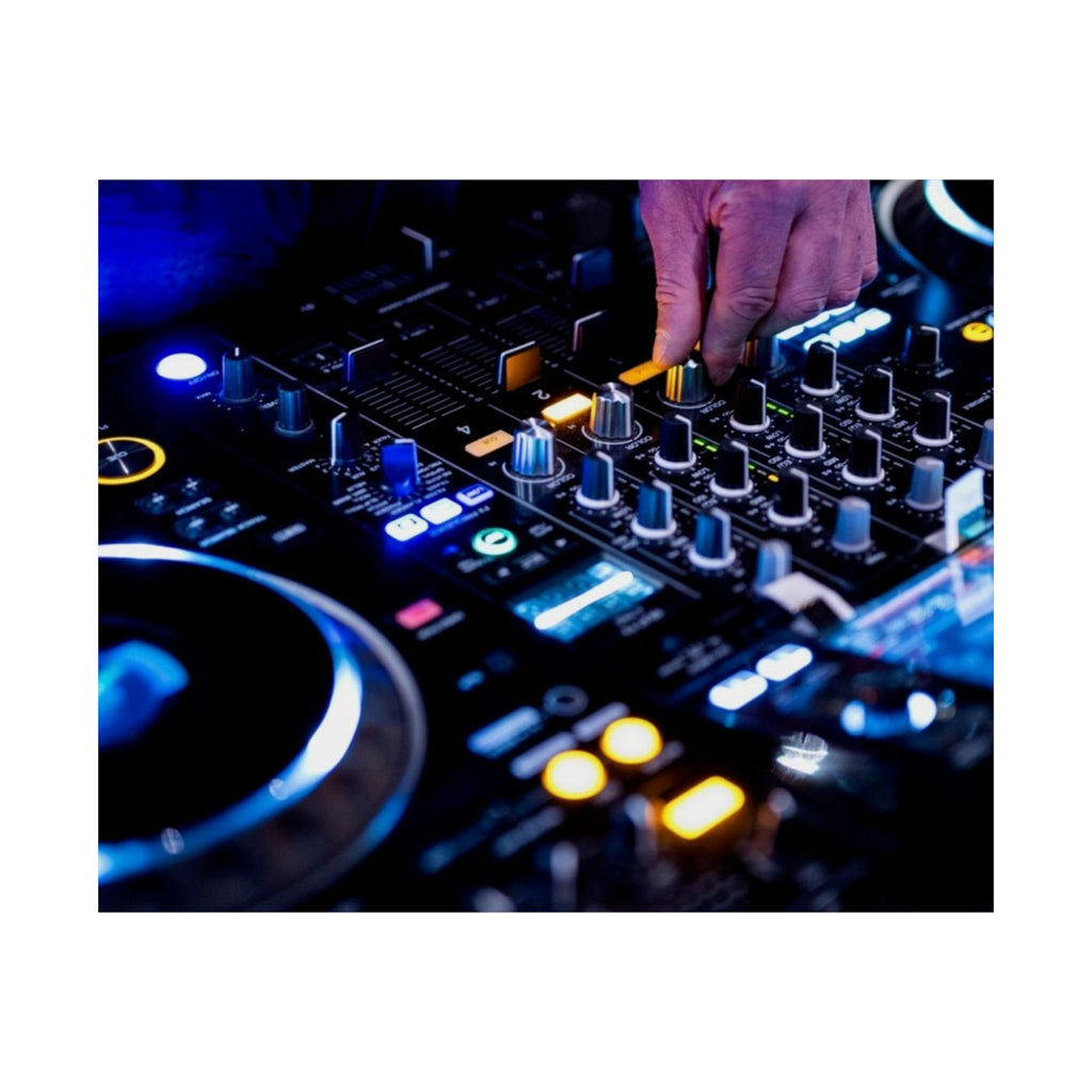DJ Mixer Satin Poster – Neon Nightclub DJ Turntable Wall Art