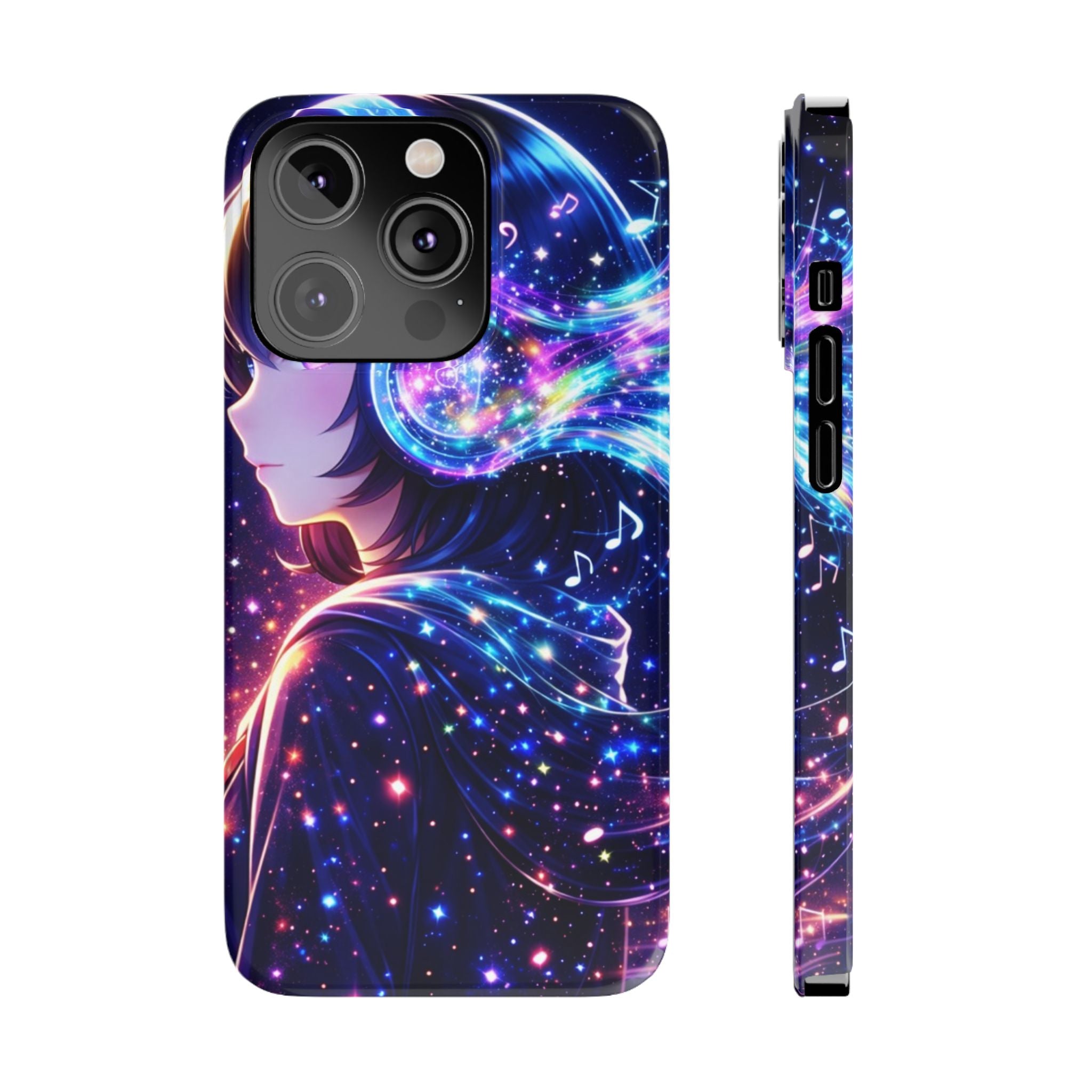 Cosmic Anime Music Girl Phone Case - Neon Headphones Art