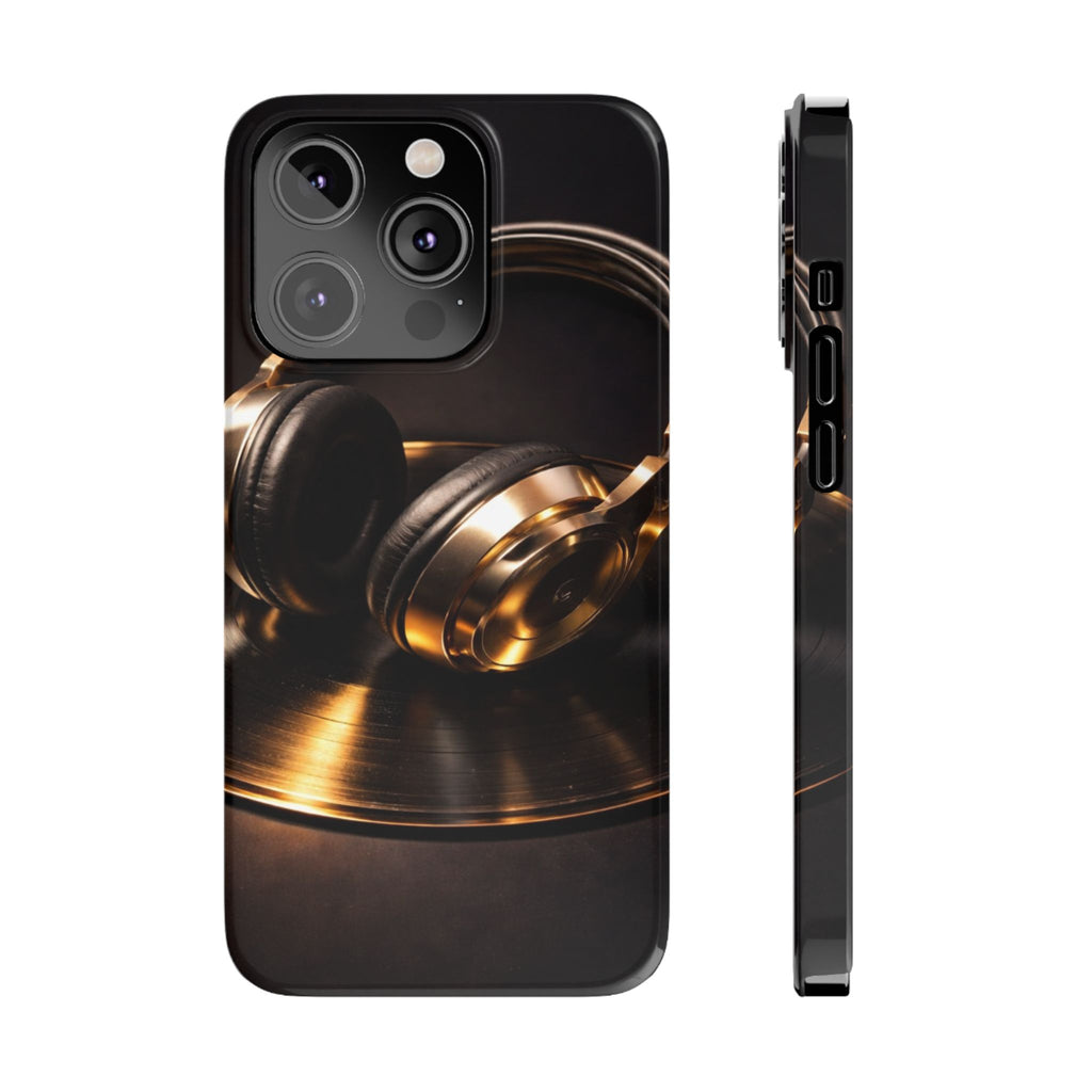 Gold Headphones Phone Case - Luxury Vinyl Music Aesthetic