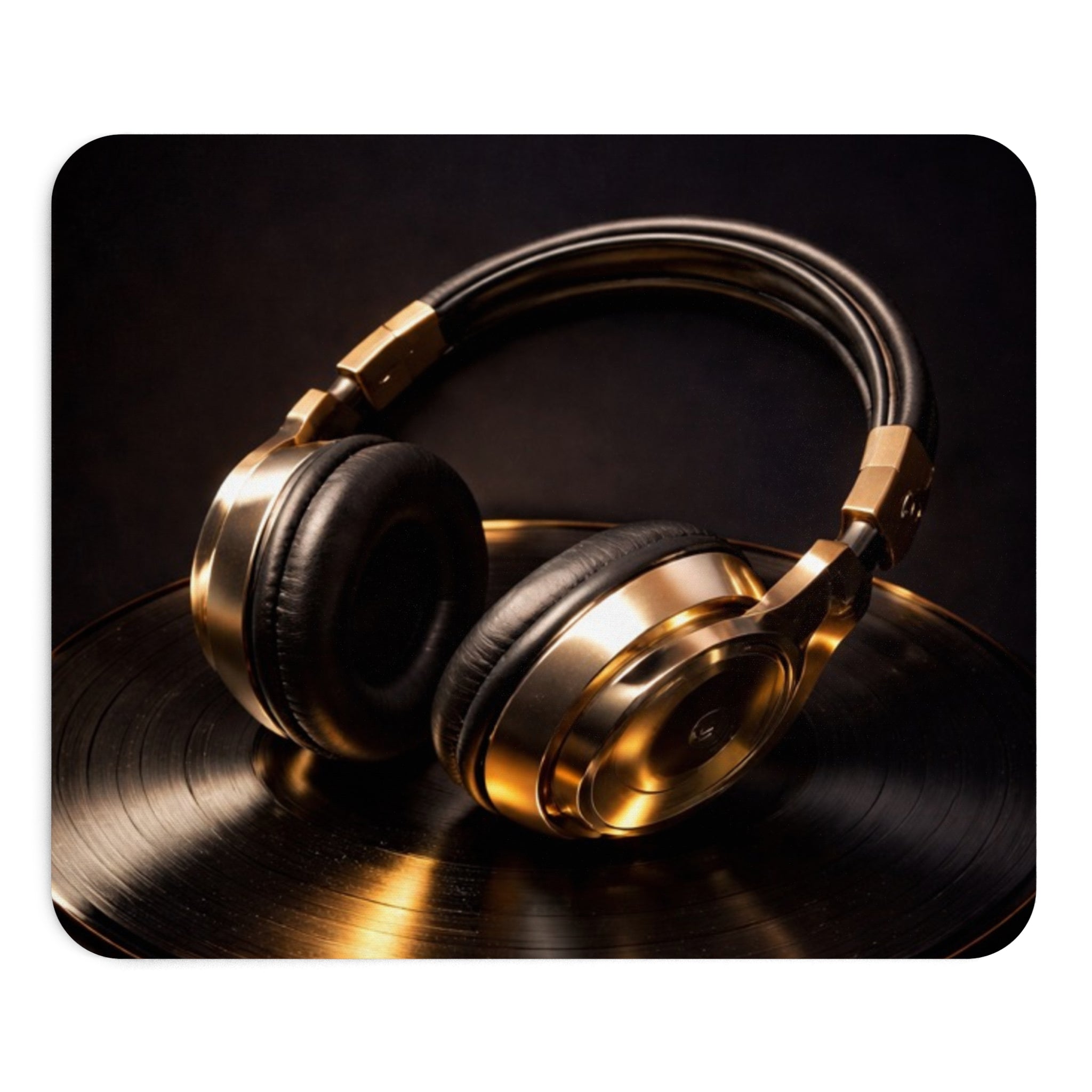 Music Lover Mouse Pad — Gold Headphones Design