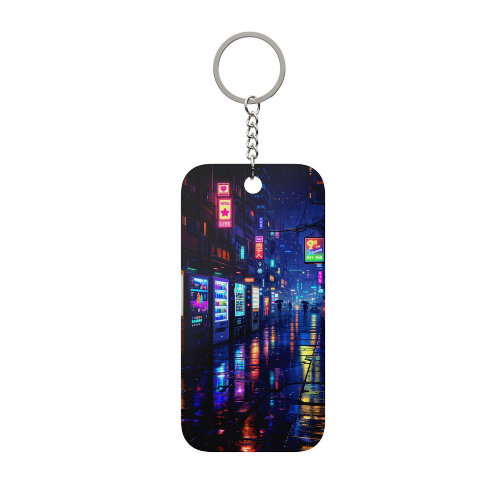 Neon Cityscape Keychain — Cyberpunk Double-Sided Keychain Charm product image 2
