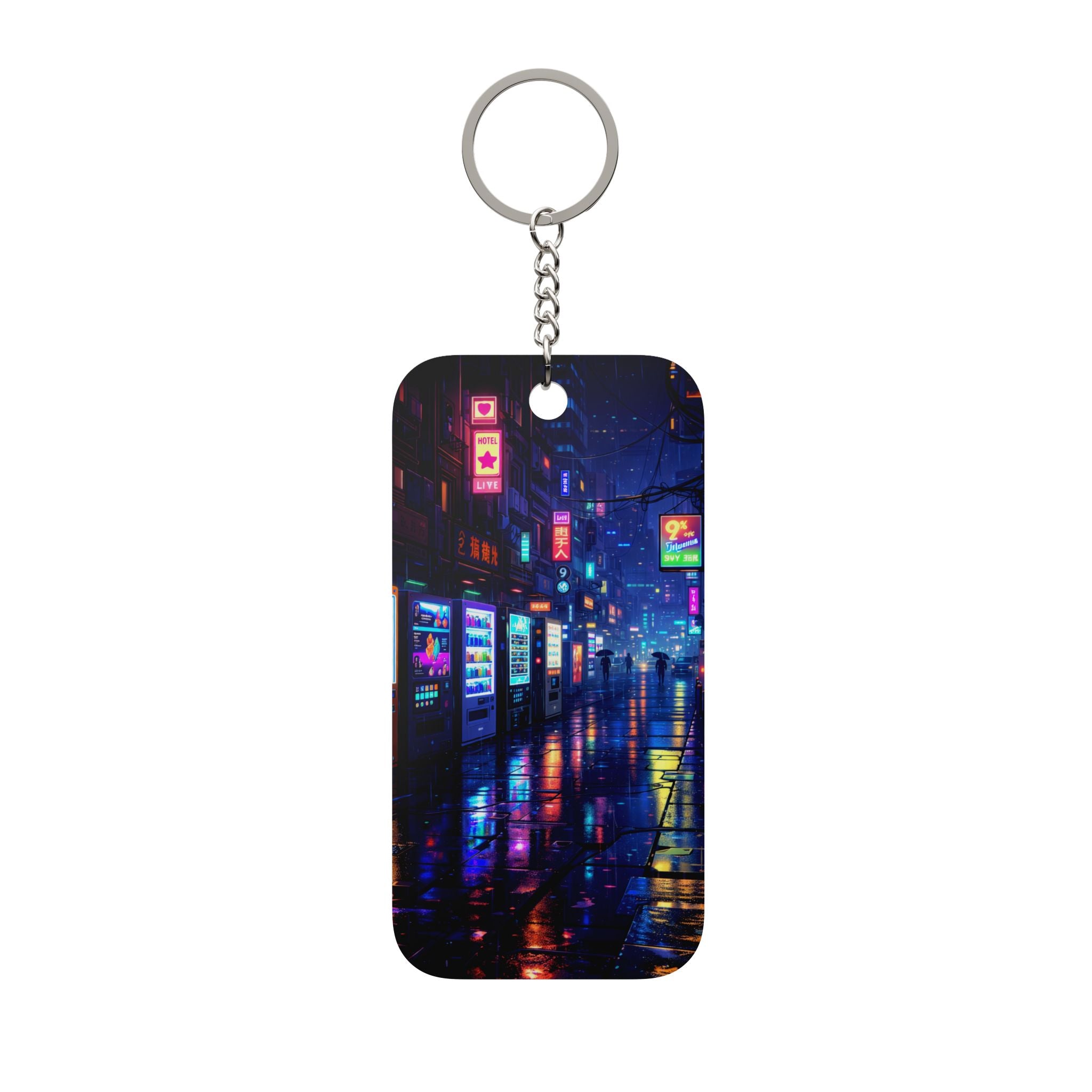 Neon Cityscape Keychain — Cyberpunk Double-Sided Keychain Charm product image 2
