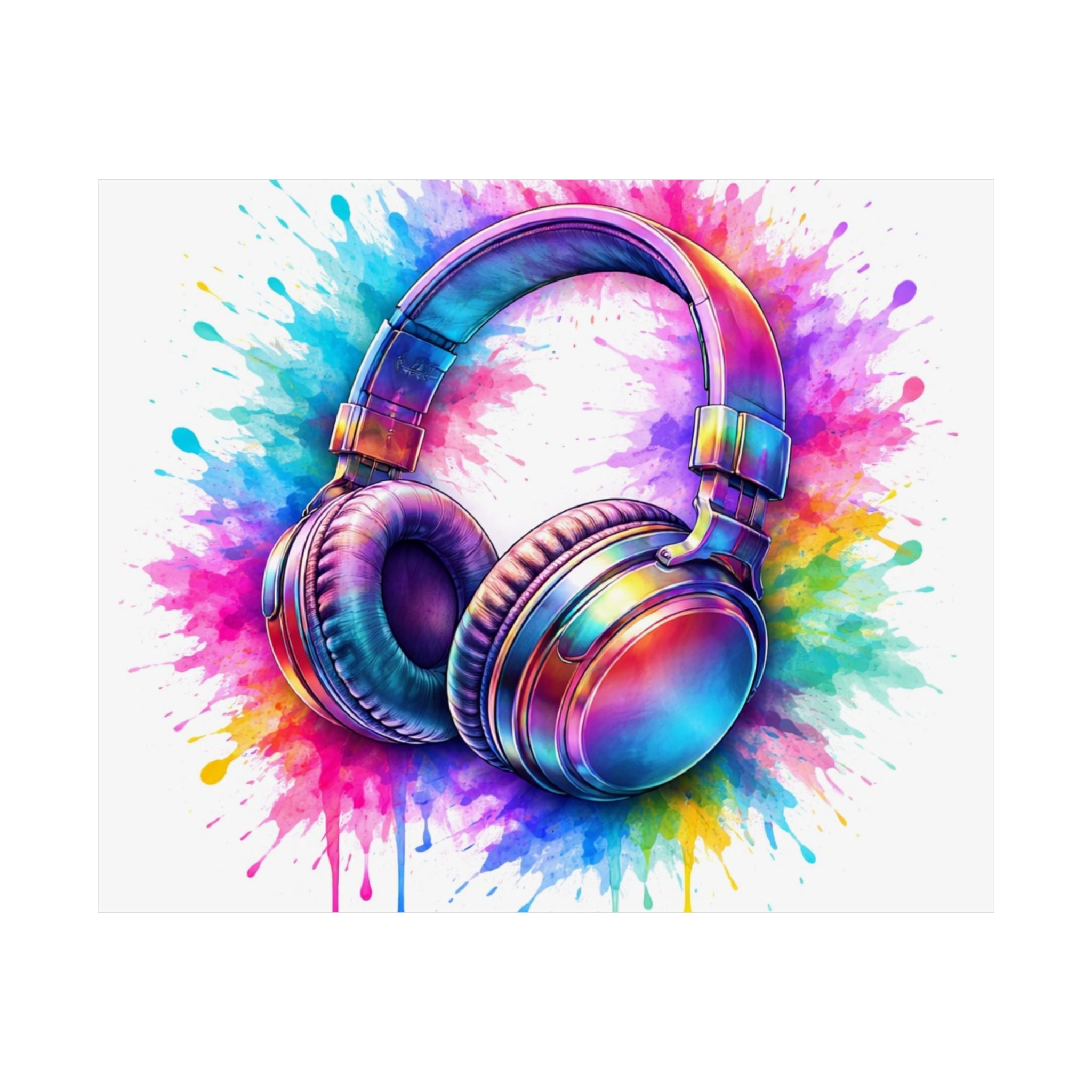 Rainbow Headphones Poster - Vibrant Music Wall Art