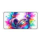 Rainbow Headphones Desk Mat - Color Splash Music Setup Decor