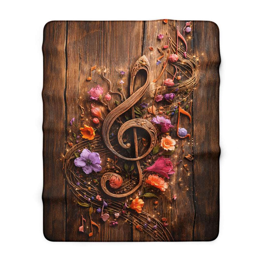 Musical Treble Clef Sherpa Blanket — Floral Wood Music Throw product image 1