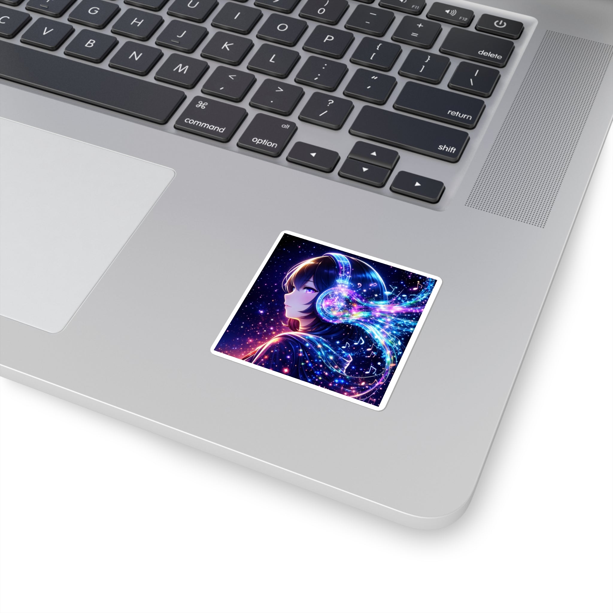 Cosmic Music Anime Square Sticker — Neon Headphones Galaxy Vinyl Decal