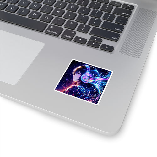 Cosmic Music Anime Square Sticker — Neon Headphones Galaxy Vinyl Decal
