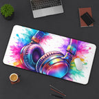 Rainbow Headphones Desk Mat - Color Splash Music Setup Decor