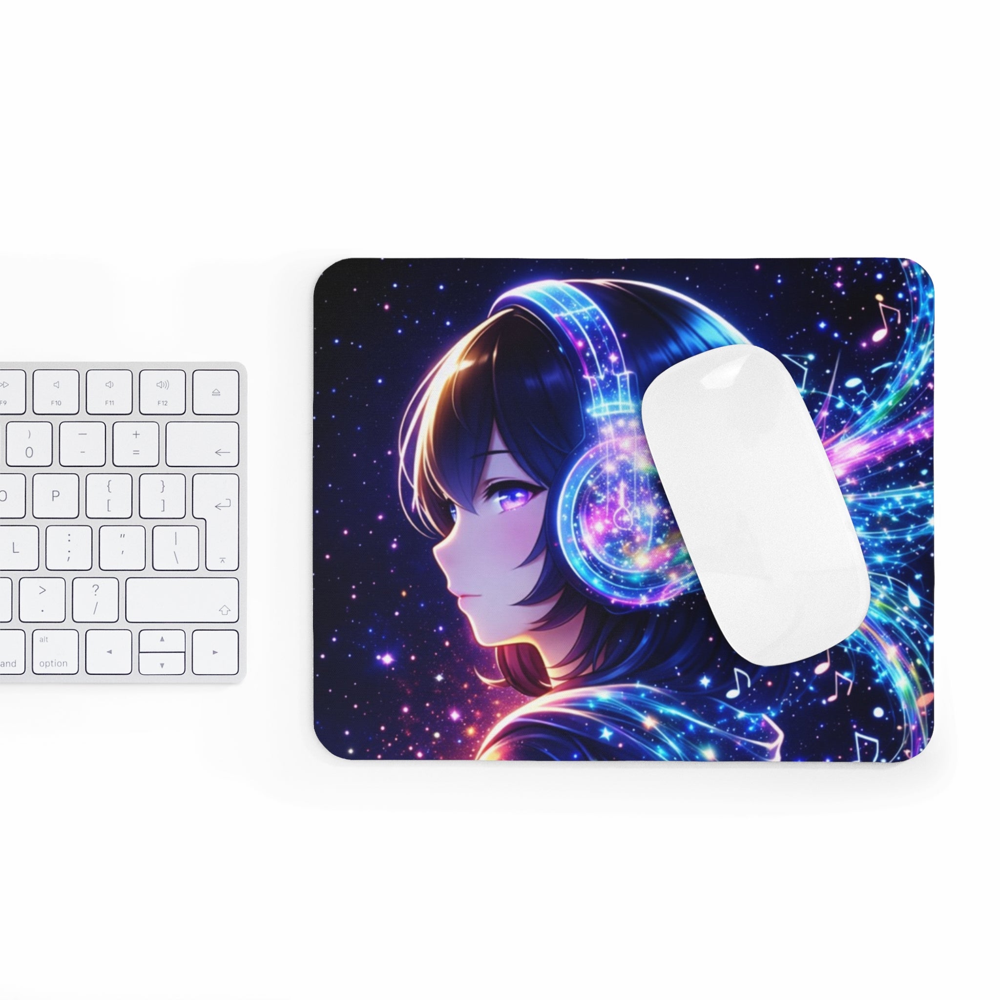 Cosmic Anime Headphones Mouse Pad - Neon Night Music Art