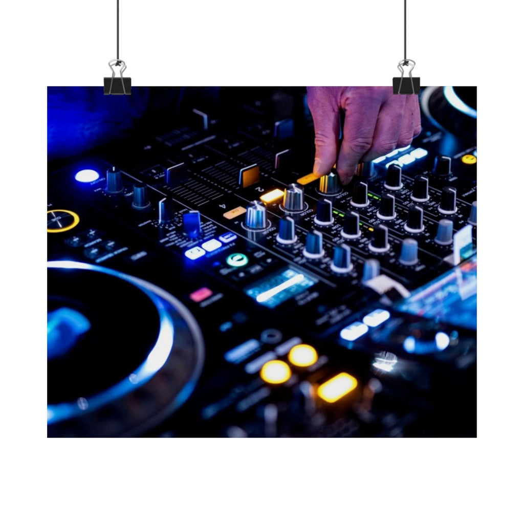 DJ Mixer Satin Poster – Neon Nightclub DJ Turntable Wall Art