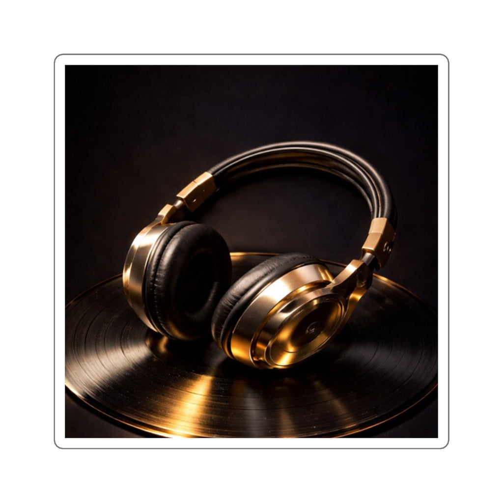 Gold Headphones Sticker - Luxury Vinyl Music Aesthetic