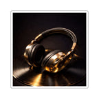 Gold Headphones Sticker - Luxury Vinyl Music Aesthetic