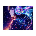 Galaxy Music Anime Satin Poster — Neon Headphones Wall Art