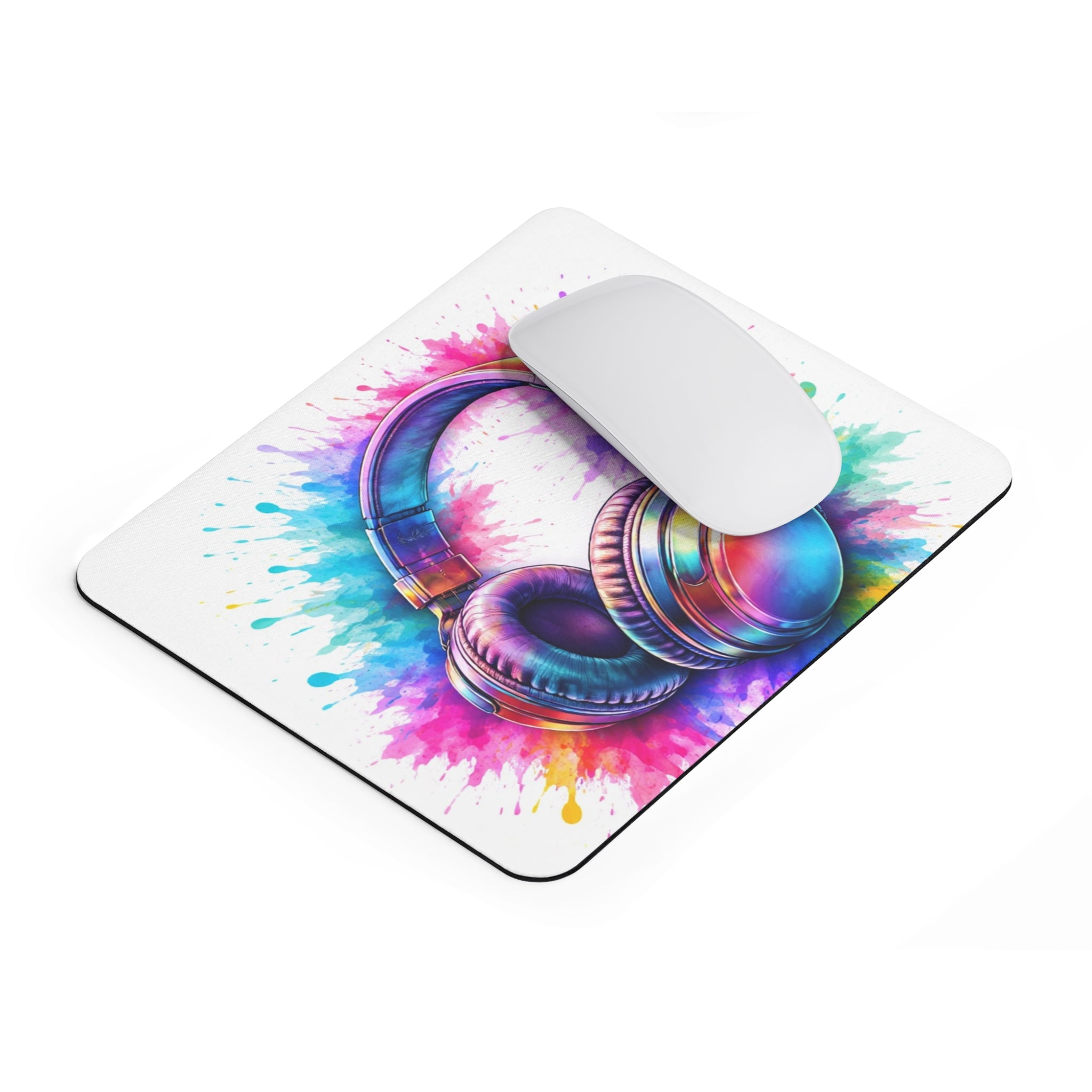 Color Splash Headphones Mouse Pad — Vibrant Music Gaming Desk Mat