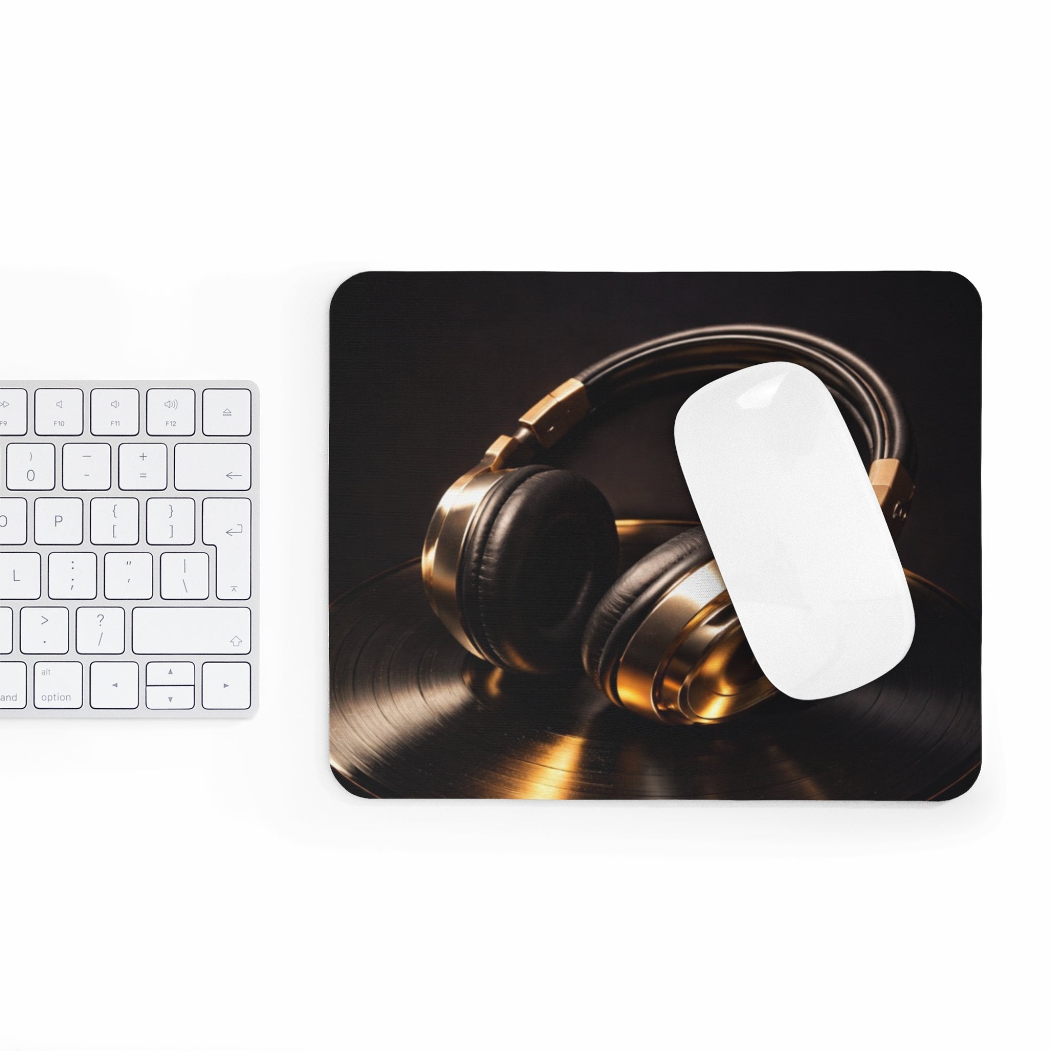 Music Lover Mouse Pad — Gold Headphones Design
