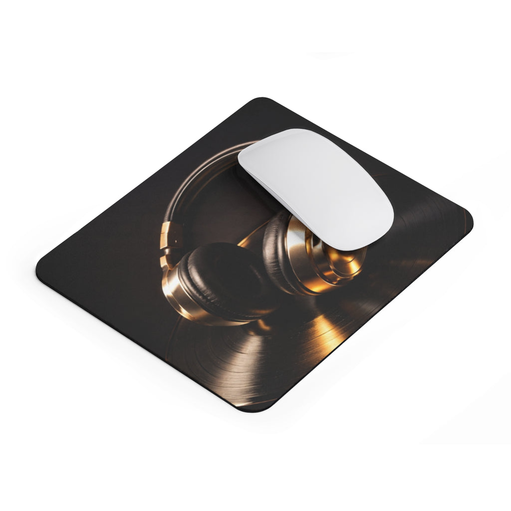 Music Lover Mouse Pad — Gold Headphones Design