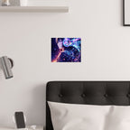 Galaxy Music Anime Satin Poster — Neon Headphones Wall Art