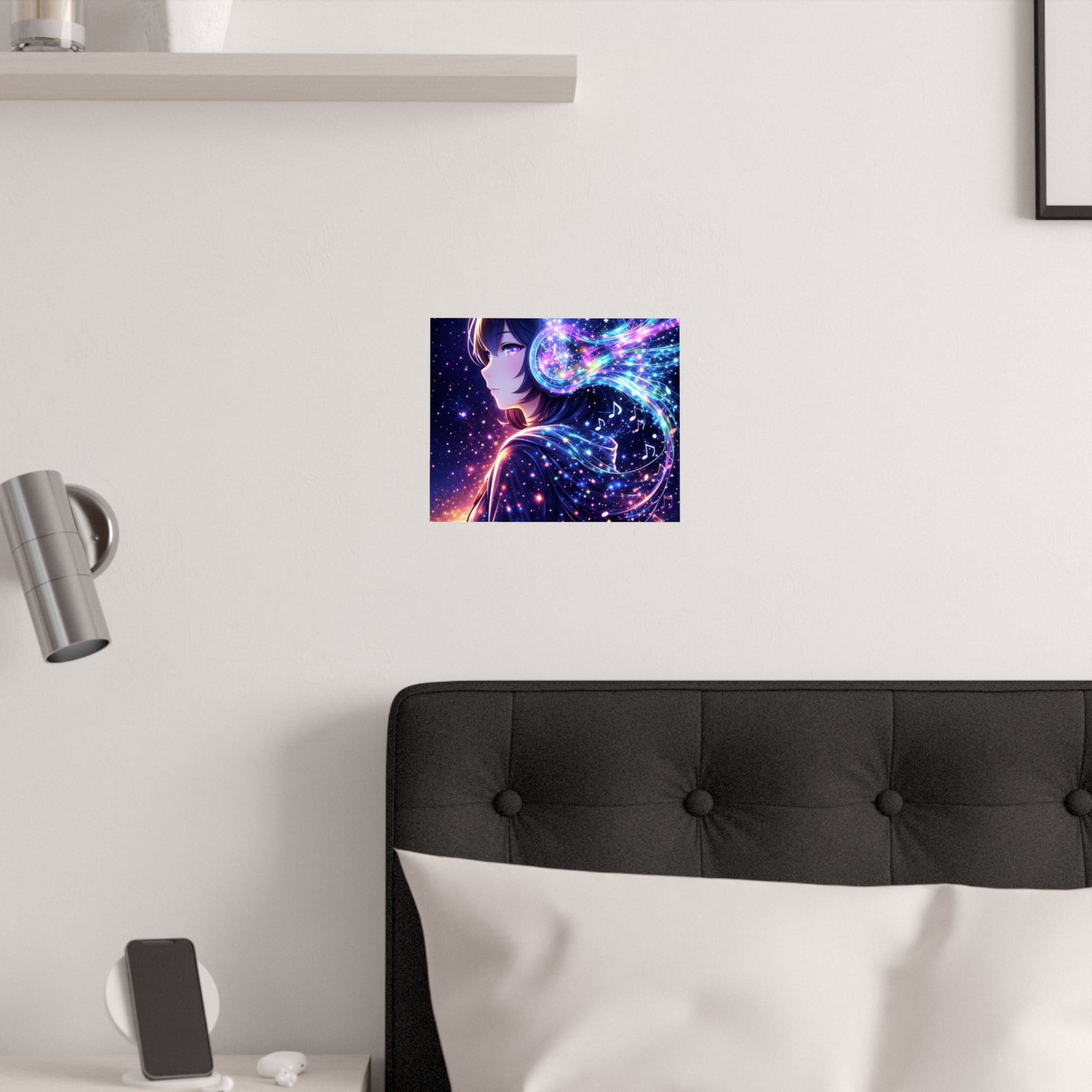 Galaxy Music Anime Satin Poster — Neon Headphones Wall Art