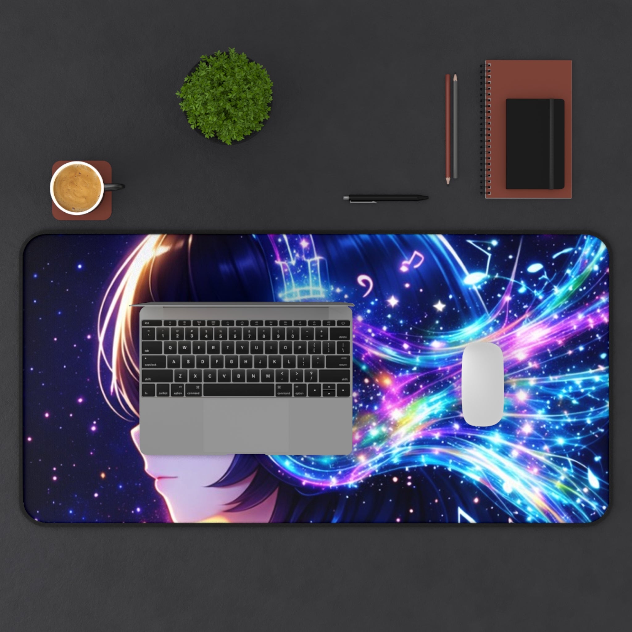 Cosmic Anime Headphones Desk Mat - Neon Music Desk Setup
