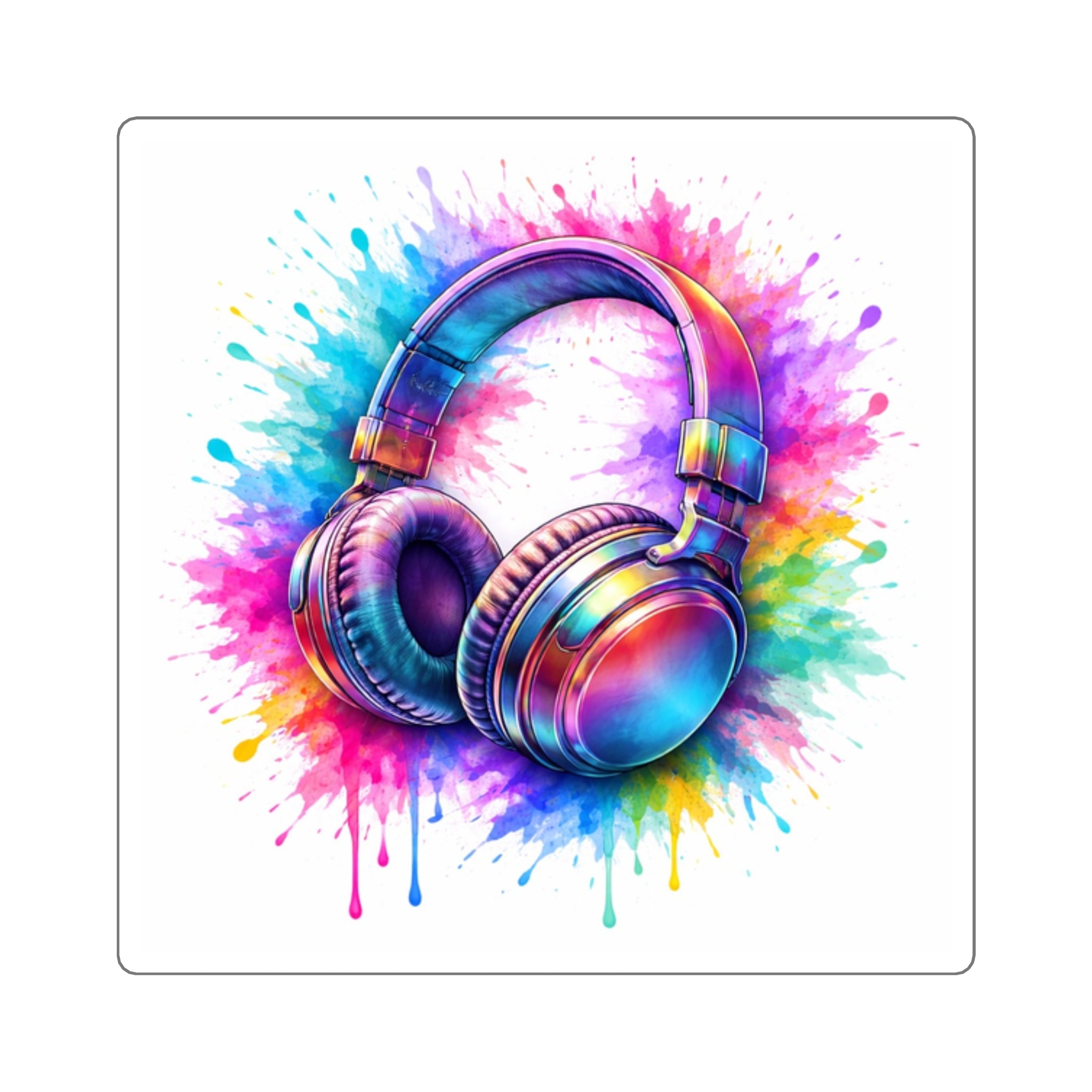 Rainbow Headphones Sticker - Color Splash Music Aesthetic