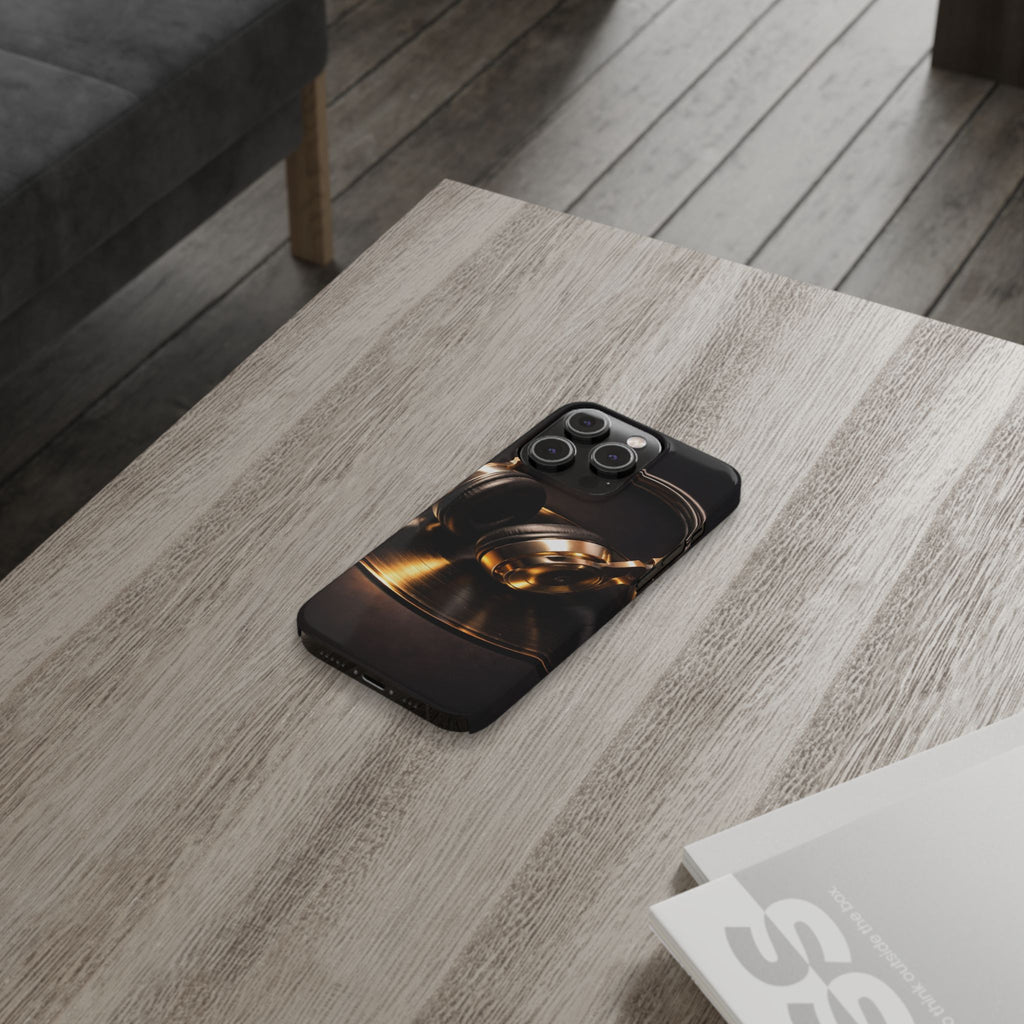 Gold Headphones Phone Case - Luxury Vinyl Music Aesthetic