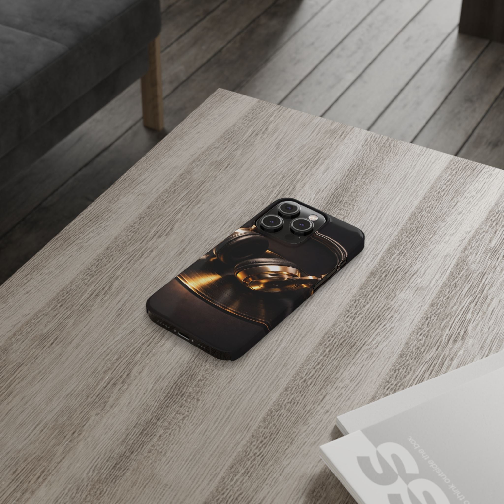 Gold Headphones Phone Case - Luxury Vinyl Music Aesthetic