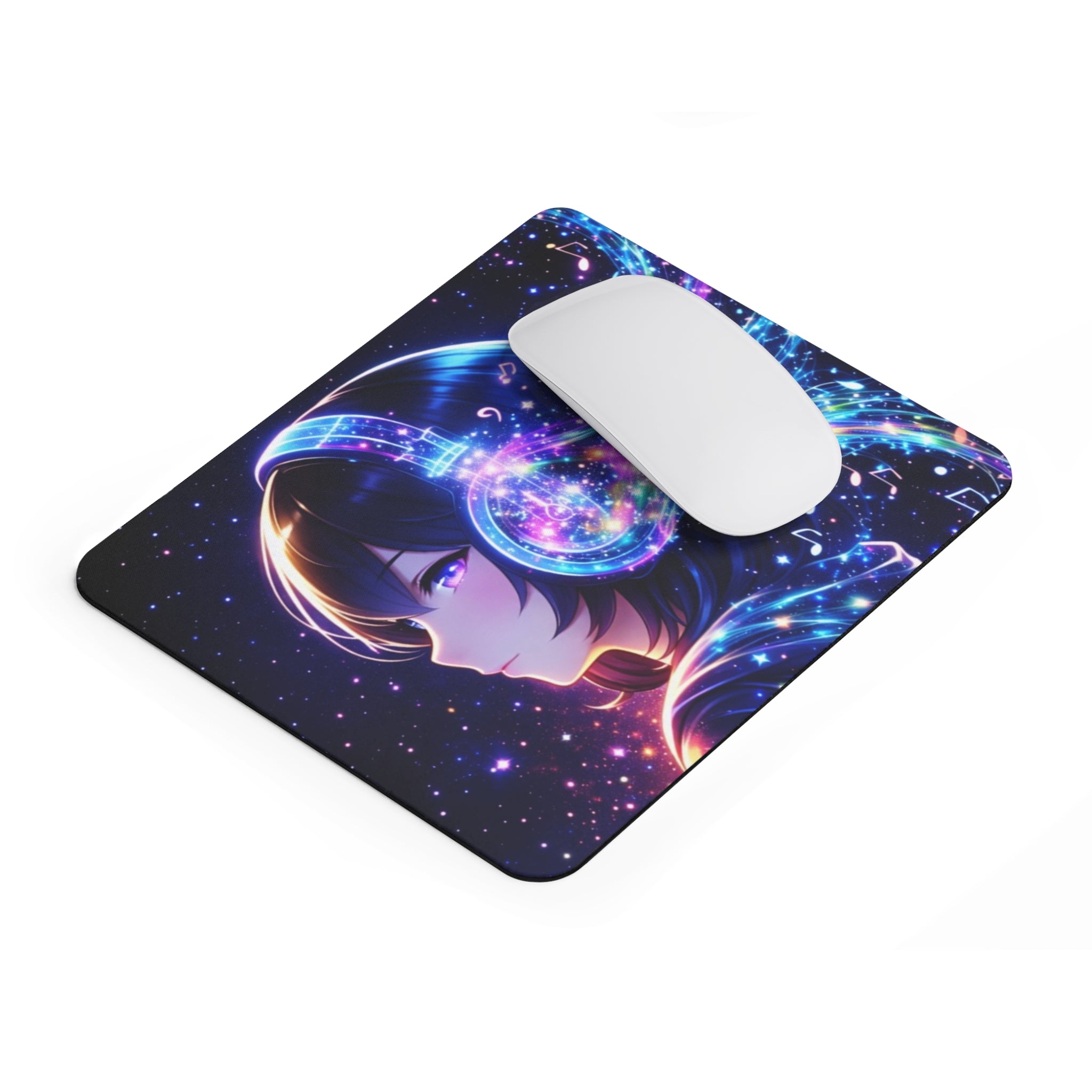 Cosmic Anime Headphones Mouse Pad - Neon Night Music Art