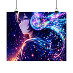 Galaxy Music Anime Satin Poster — Neon Headphones Wall Art