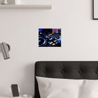 DJ Mixer Satin Poster – Neon Nightclub DJ Turntable Wall Art
