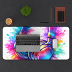 Rainbow Headphones Desk Mat - Color Splash Music Setup Decor
