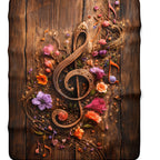 Musical Treble Clef Sherpa Blanket — Floral Wood Music Throw detail crop 2