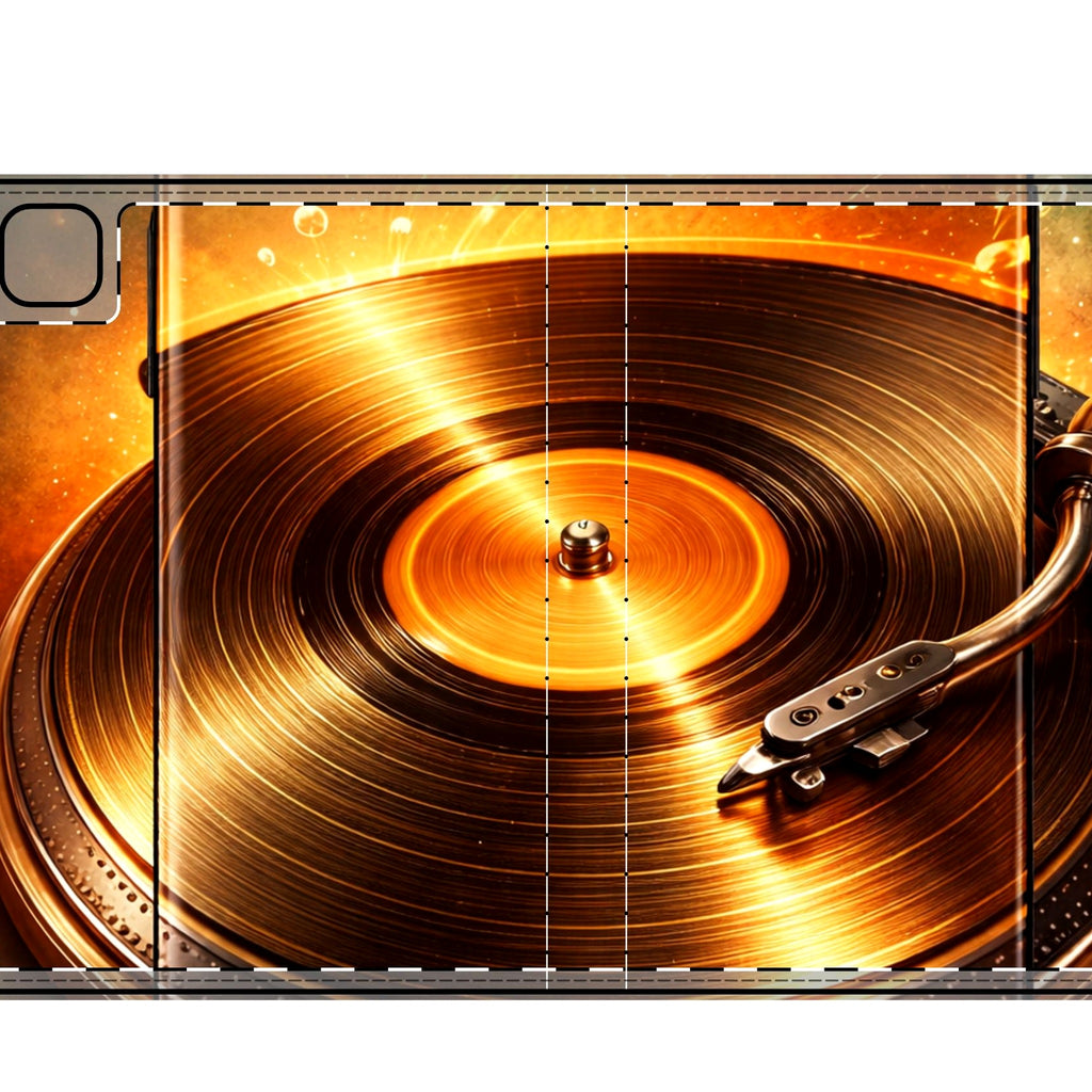 Golden Vinyl Grooves iPad Folio Case | Press Play in Gold detail crop 1