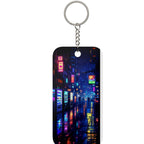 Neon Cityscape Keychain — Cyberpunk Double-Sided Keychain Charm detail crop 1